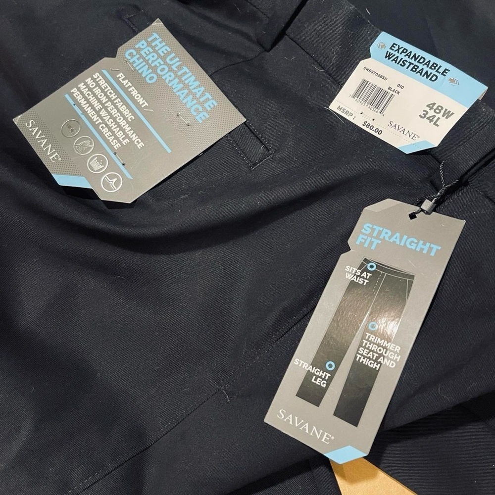 Savane Men's Black Performance Chino Pants 48x34 - Picture 5 of 5